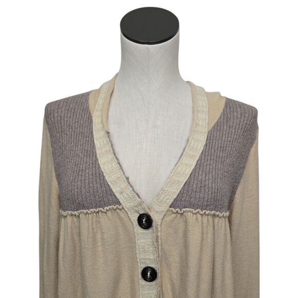 Free People‎ Peasant Cardigan Sweater Size Small Beige Brown Button Up Bohemian - Picture 7 of 11